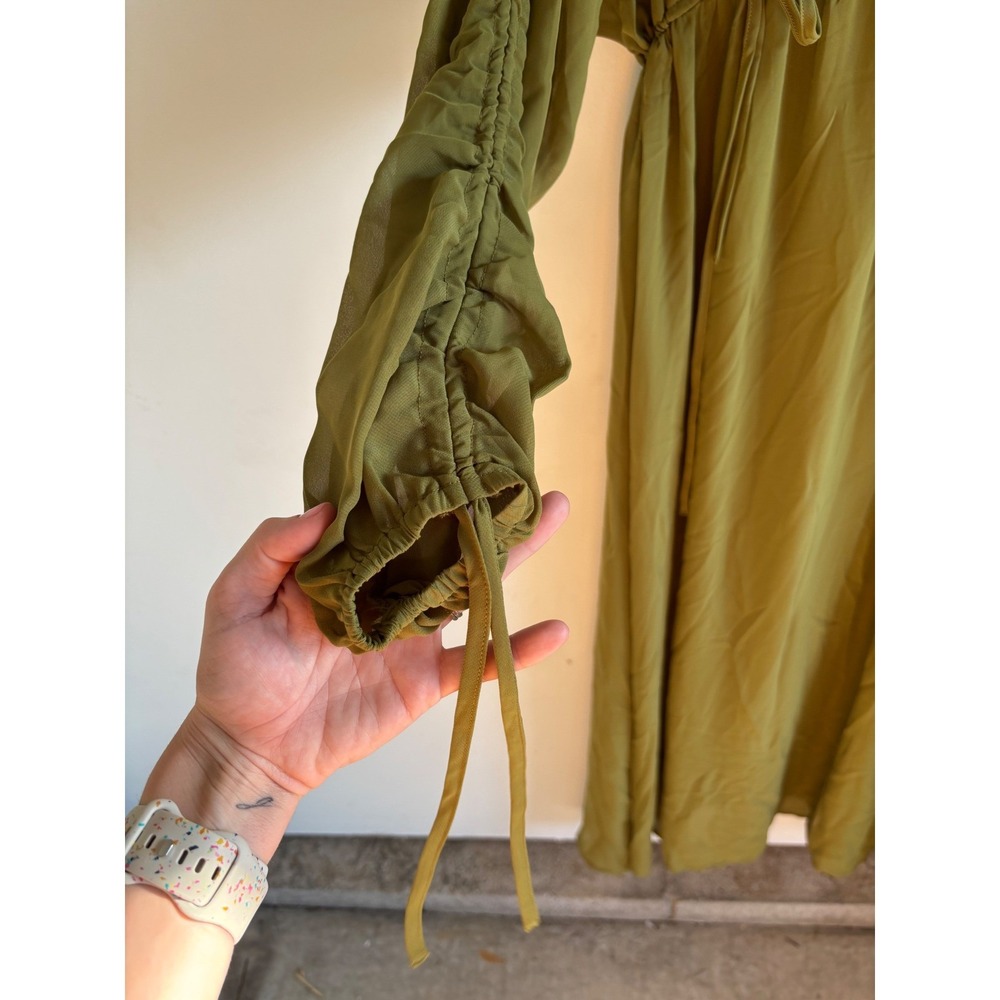 Petal and Pup Olive Green V-Neck Maxi Dress Ruched Sleeve XS - Picture 4 of 6
